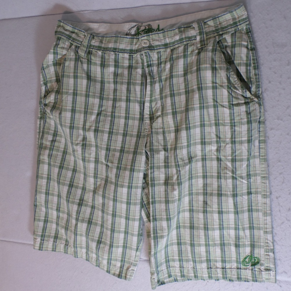 Kirra Mens Plaid Shorts 38 Green White Blue Surf Skate Beachwear Coastal Preppy